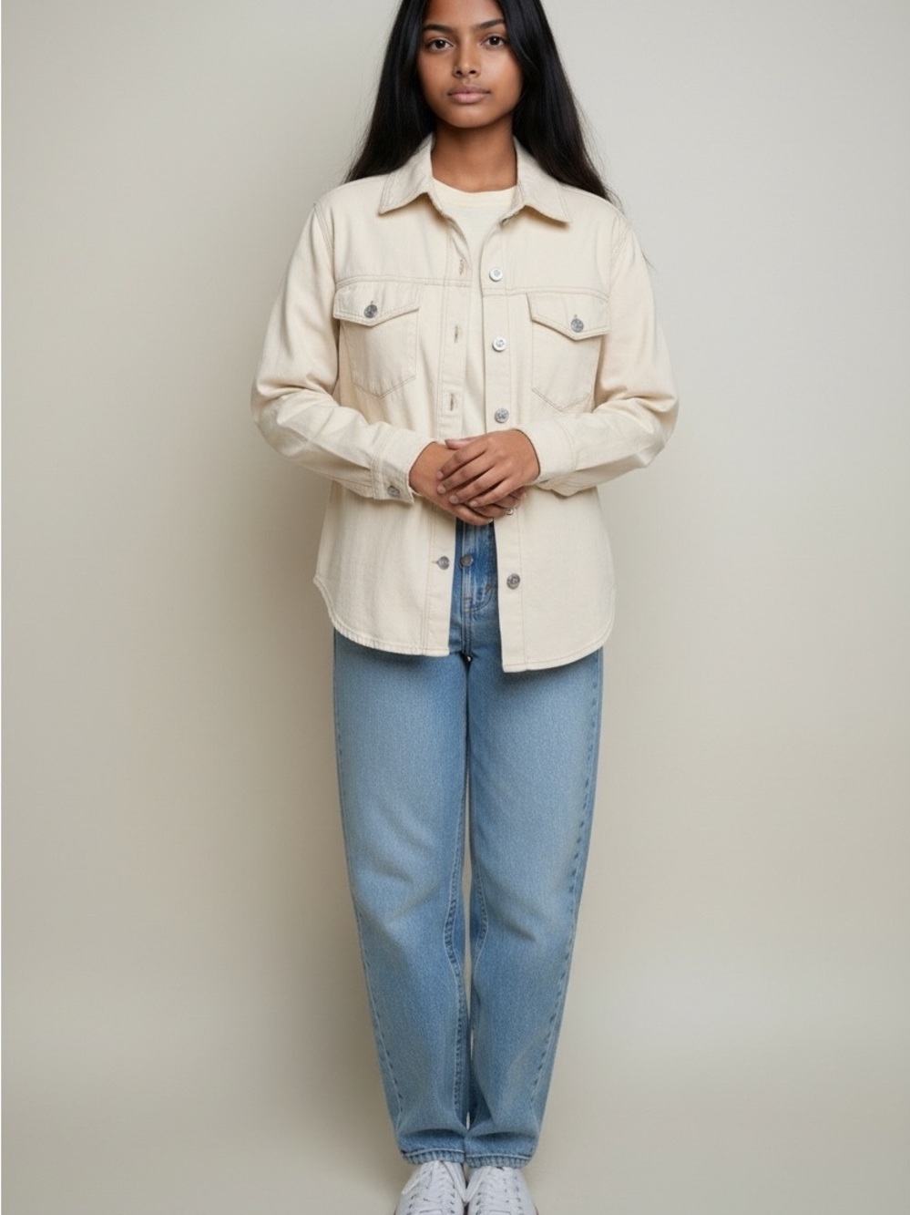 aerie Cream Button-Front Shacket